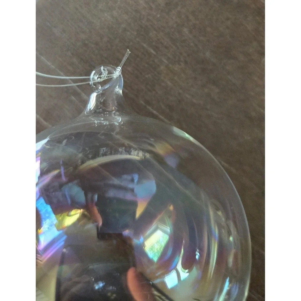 3 Clear Iridescent Glass Christmas Ornaments Vintage Style Round Ball Decor